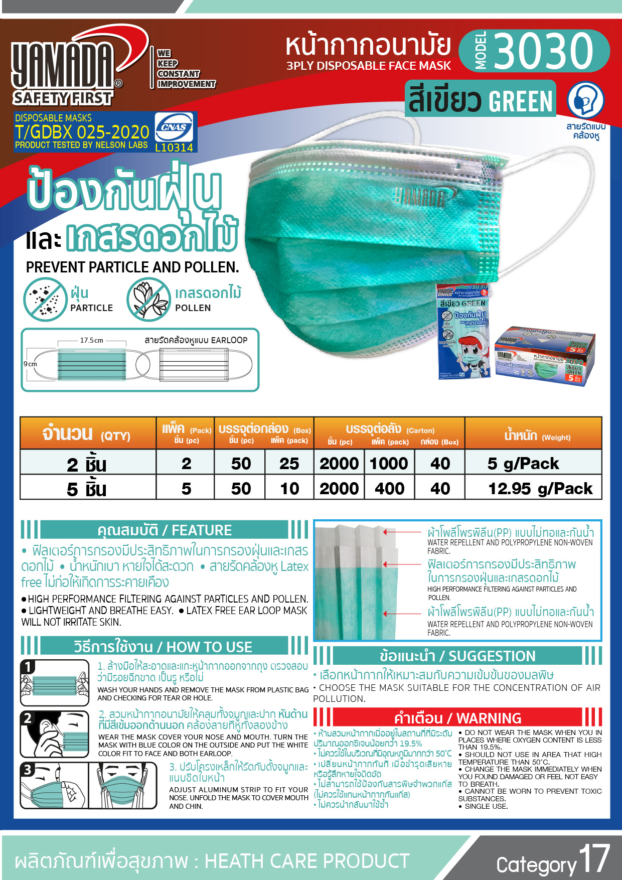 หน้ากากอนามัย รุ่น3030 สีเขียว