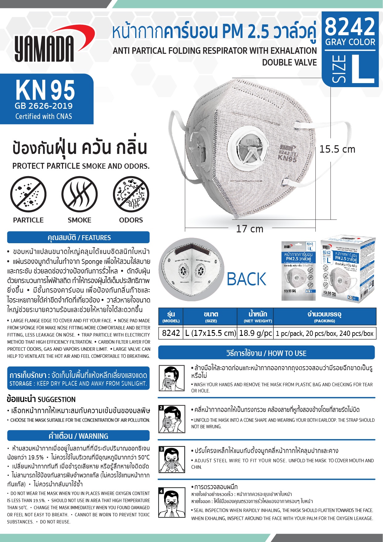 หน้ากากคาร์บอน PM 2.5 วาล์วคู่ รุ่น 8242