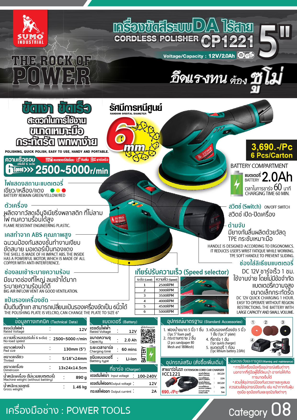 เครื่องขัดสีระบบ DA ไร้สาย 5 นิ้ว รุ่น CP1221