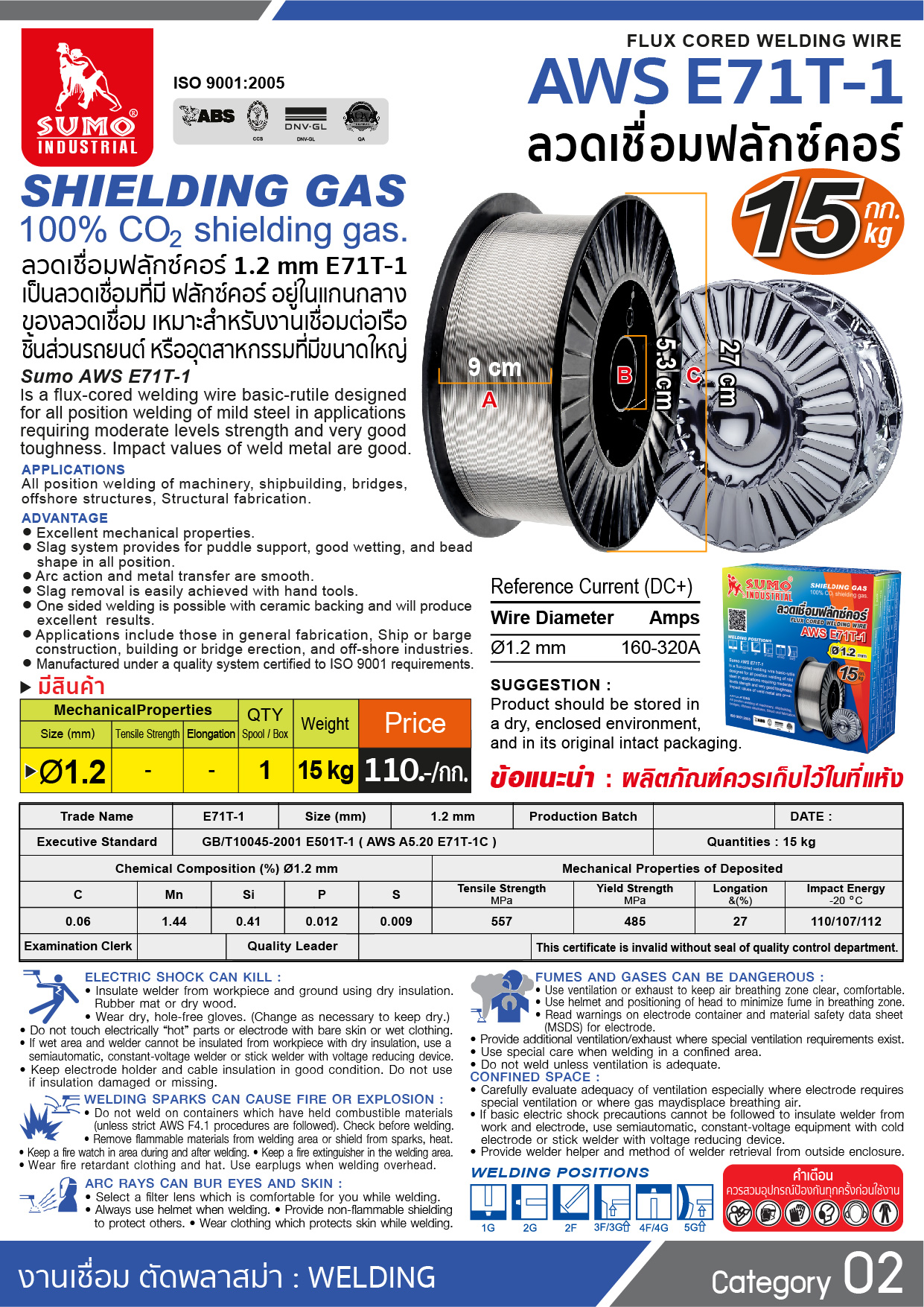 ลวดเชื่อมมิกฟลักซ์คอร์ AWS E71T-1