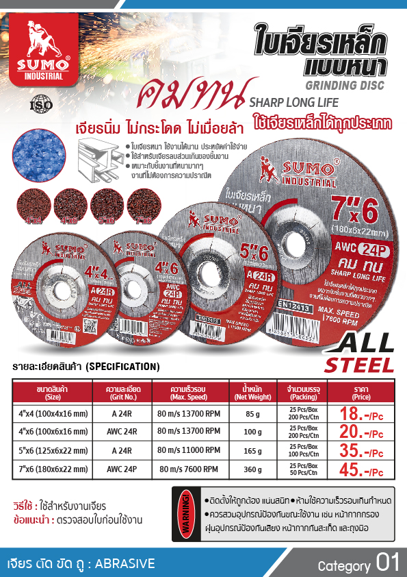 ใบเจียรเหล็กแบบหนา-Grinding Disc Steel