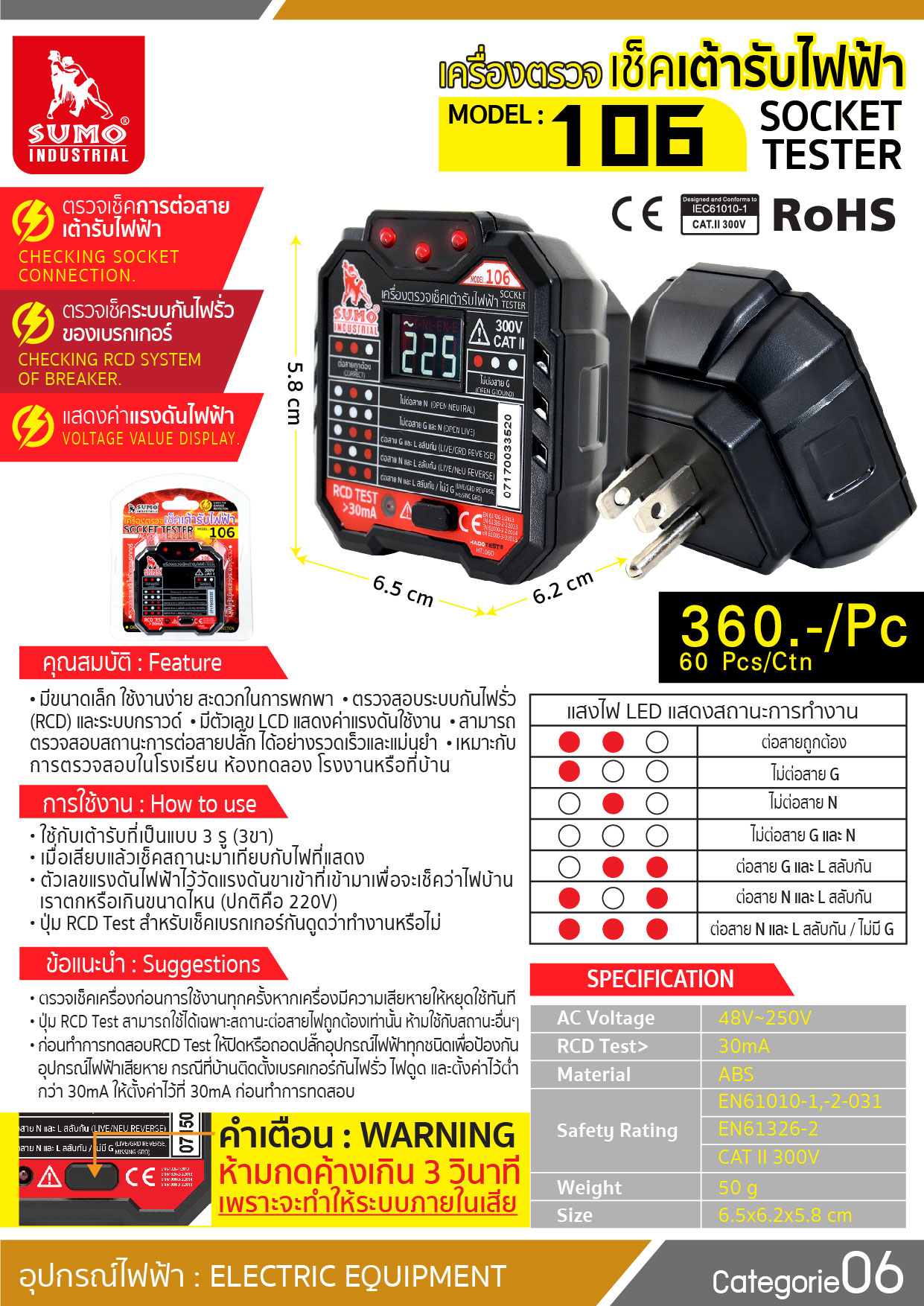 เครื่องตรวจเช็คเต้ารับไฟฟ้า รุ่น 106