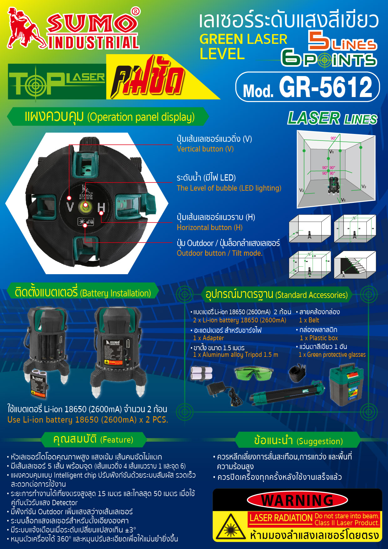(4/12) เลเซอร์ระดับแสงสีเขียว GR-5612