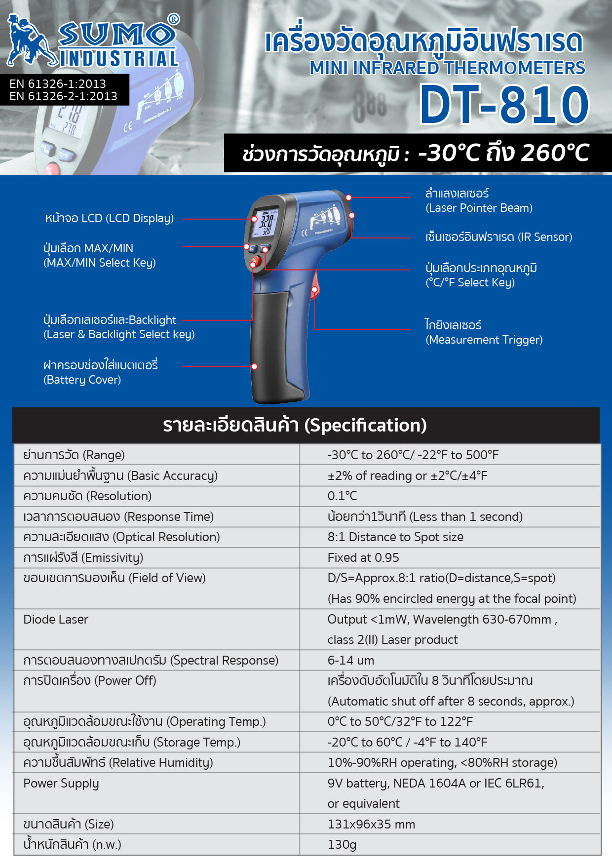 เครื่องวัดอุณหภูมิอินฟราเรด รุ่น DT-810 - Mini Infrared Thermometer